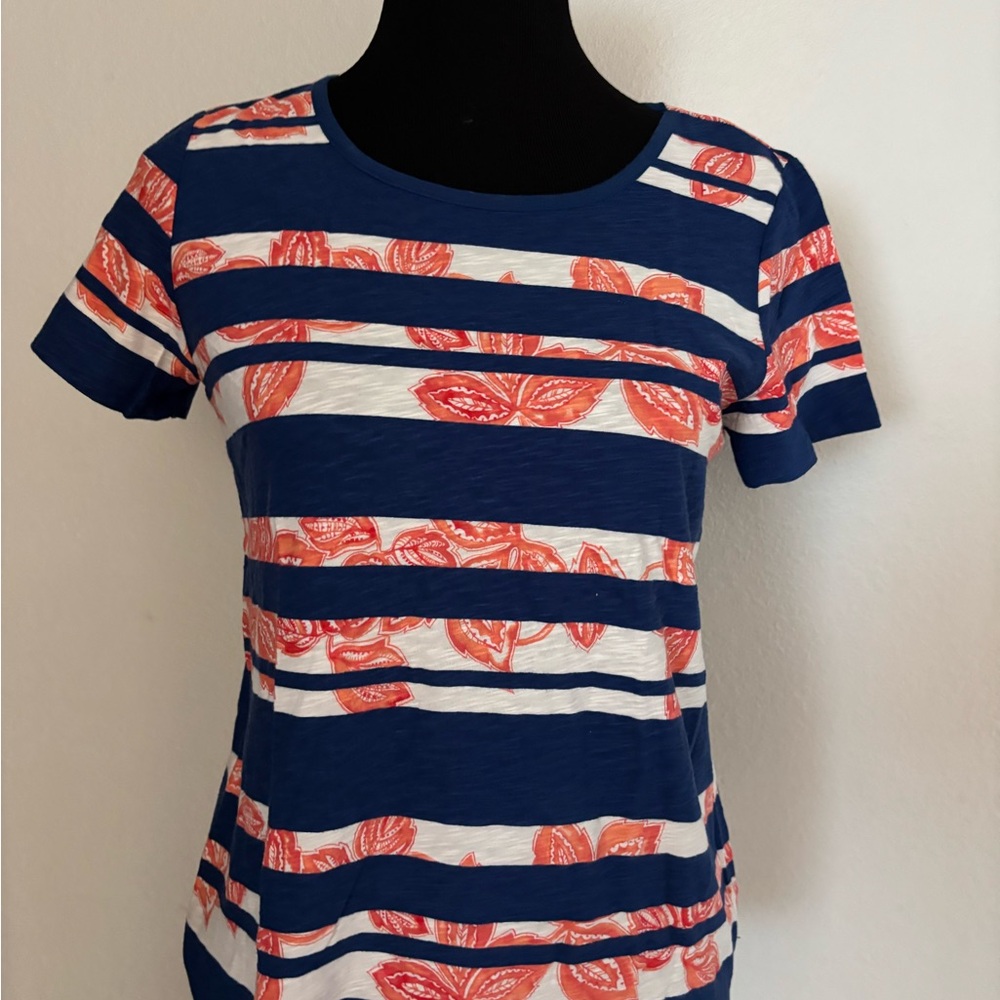 Tommy Bahama Striped Tee with Orange Floral Pattern